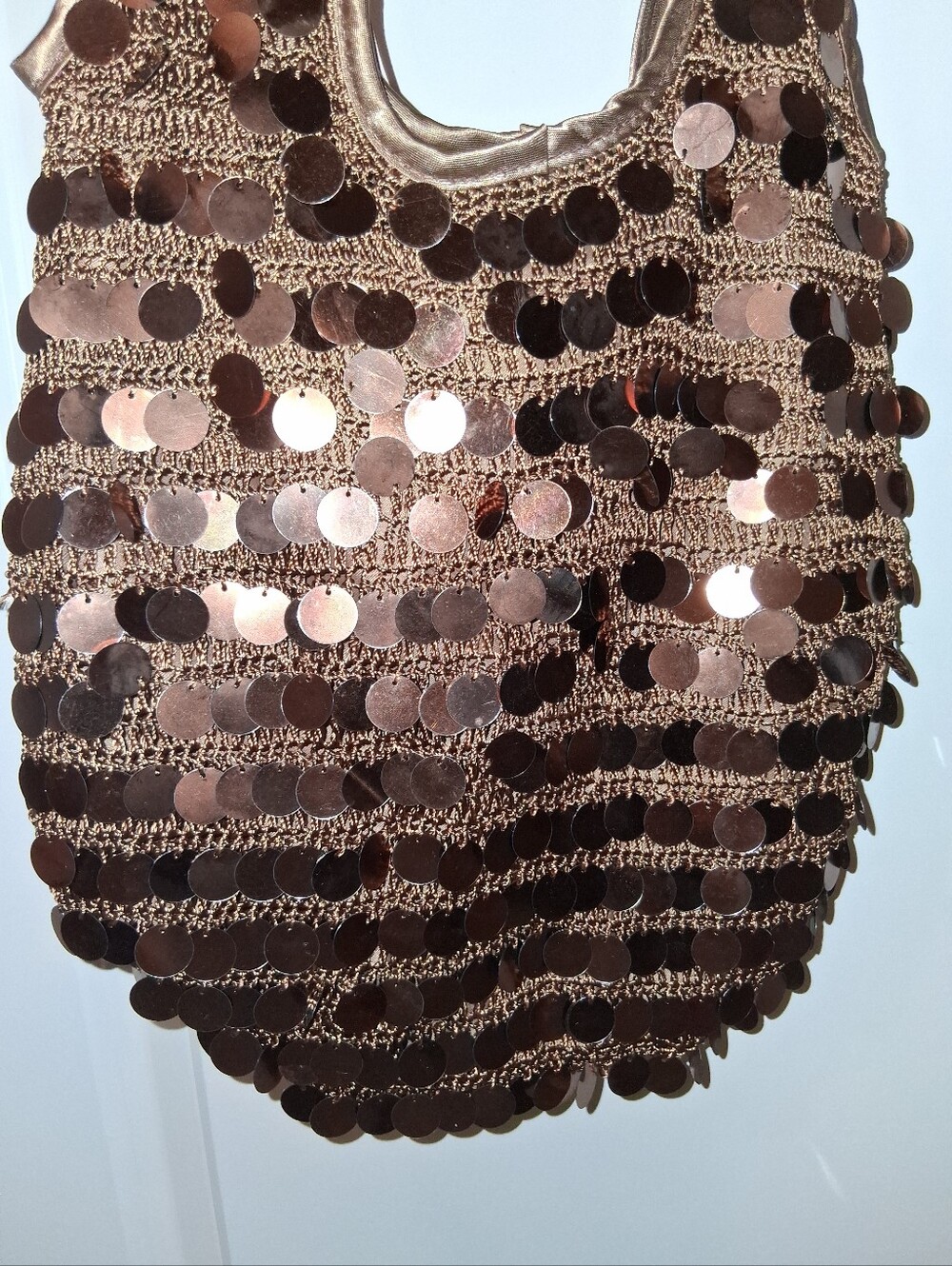 NEW Bronze Sequin Disc Brown Shoulder Bag Purse w Zipper Lady's
